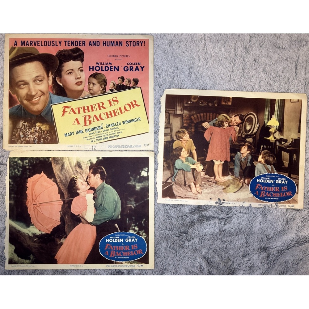 Father Is a Bachelor (1950) Lobby Cards Set of 3 – William Holden – Columbia